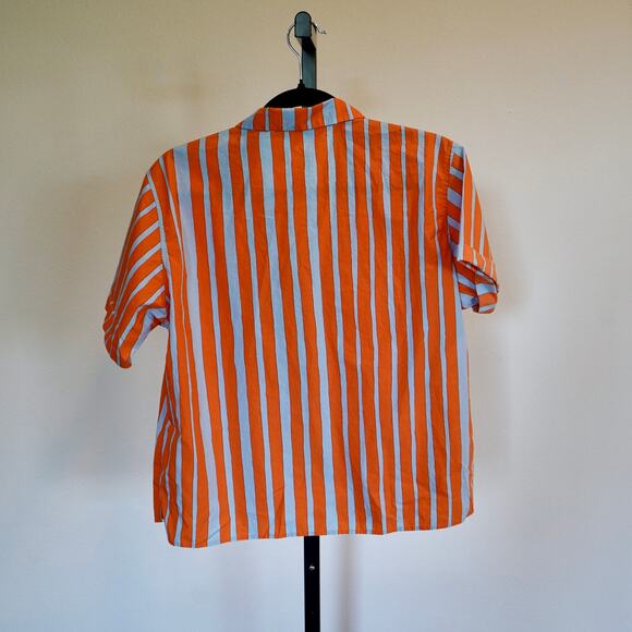 Marimekko + Uniqlo Short Sleeve Collared Striped Shirt Orange Womens Size XS - Picture 4 of 6